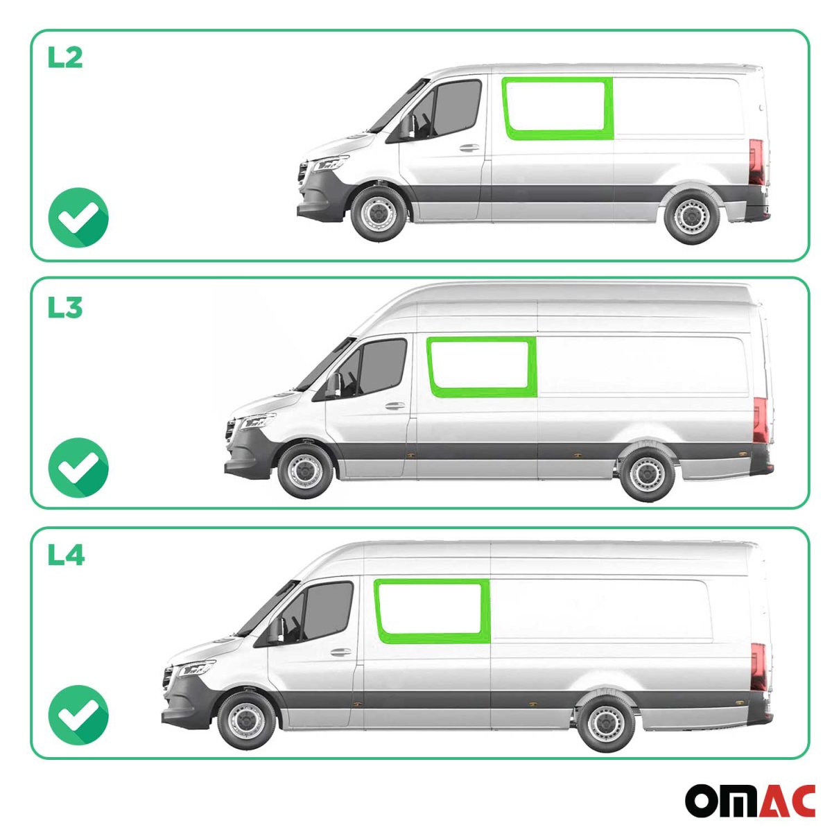 Mercedes Sprinter Front Side Fixed Glass - Omac - Left (L2/L3/L4) Galaxy (Not For Sliding Door) - '11-'18
